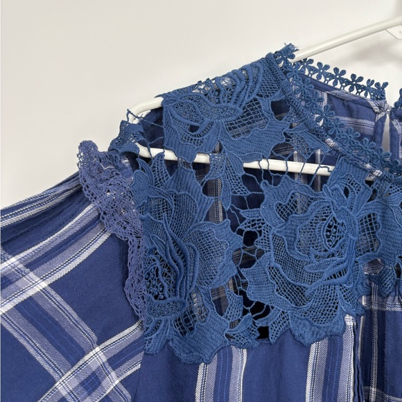 Free People Darling Diana Blue Printed Lace-Trim Top - Picture 6 of 12